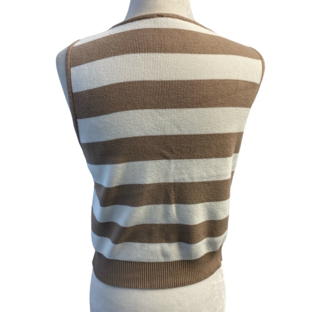 Dynamite Tan Ivory Striped Crewneck Tank Top Size Xl Knit Stretch Cropped - Picture 8 of 16